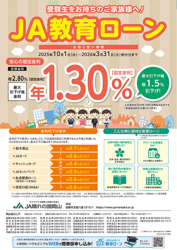 JA教育ローンのチラシ